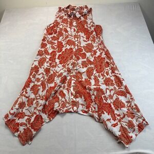 MSK Womens XL Orange White Floral Rayon Sleeveless Handkerchief Hem Dress